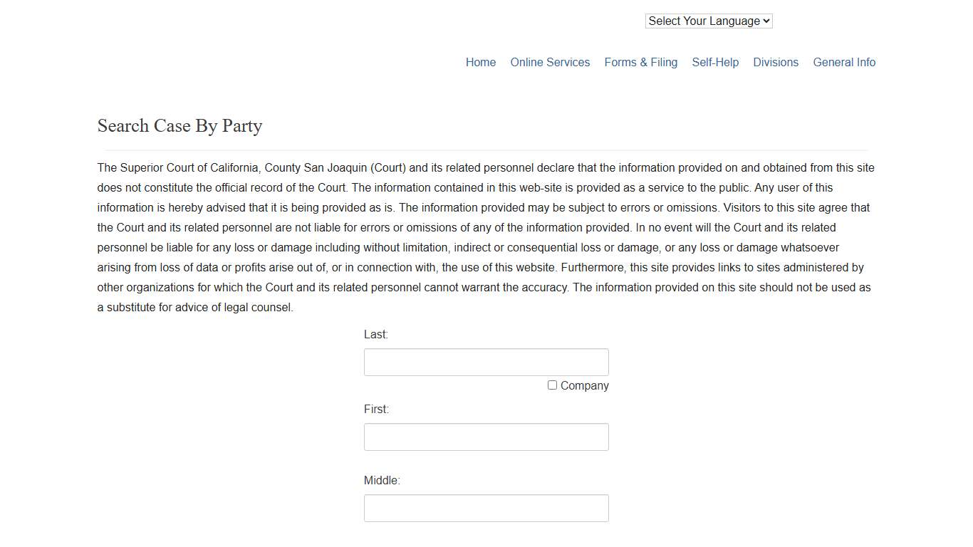 Search Case By Party – Superior Court of CA – County of San Joaquin